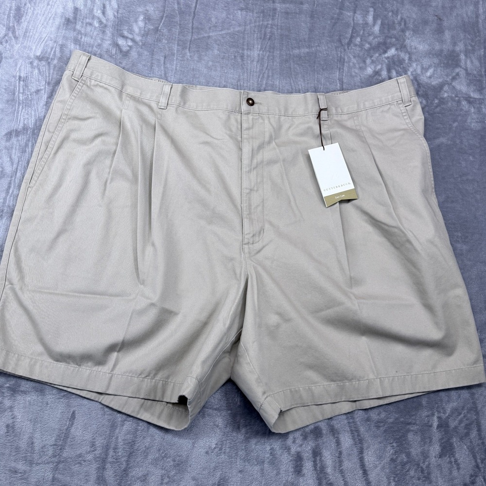 Cutter & Buck Shorts Mens 54B Khaki Pleated Easy Care Tan BCB06366‎ NWT